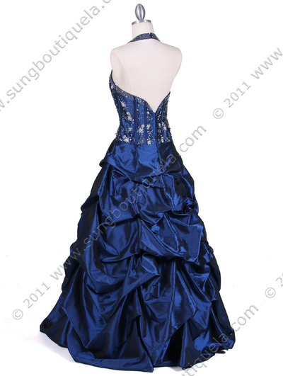 9827 Deep Blue Beaded Evening Gown - Deep Blue, Back View Medium