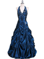 9828 Deep Blue Halter Top Beaded Evening Gown - Deep Blue, Front View Thumbnail
