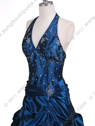9828 Deep Blue Halter Top Beaded Evening Gown - Deep Blue, Alt View Medium