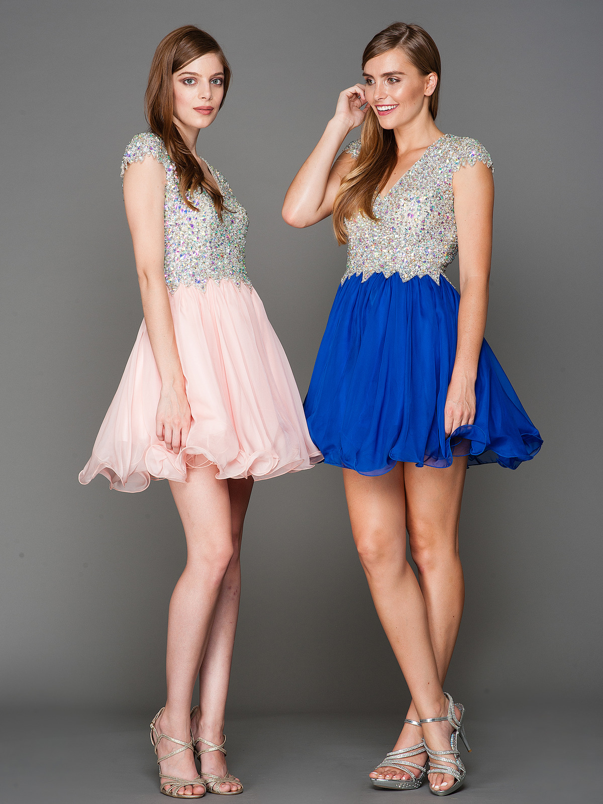 Cap Sleeves V Neck Jewel Top Homecoming Dress | Sung Boutique L.A.