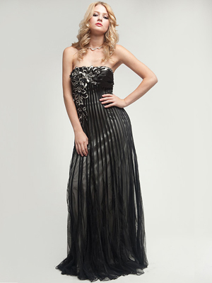 AC201 Black Strapless Prom Dress, Black