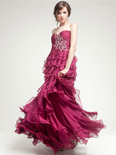 AC203 Ruffled Layered Prom Dress - Victorian Purple, Front View Medium