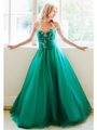 AC206 Embroidered Rosette Prom Gown - Emeral Green, Front View Thumbnail