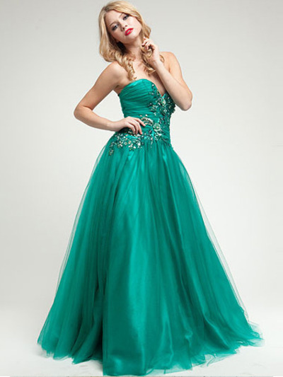AC206 Embroidered Rosette Prom Gown - Emeral Green, Alt View Medium