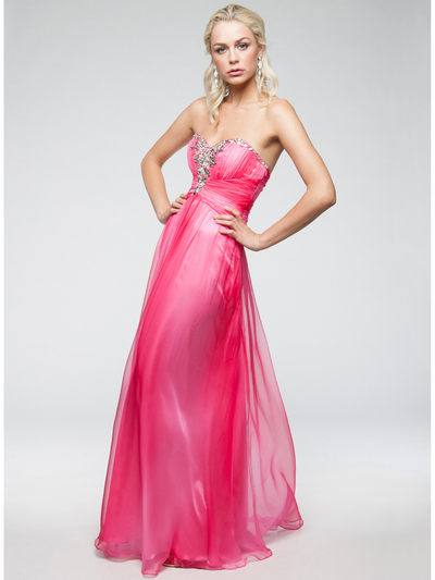AC207 Chiffon Sweetheart Evening Dress - Fuschia, Front View Medium
