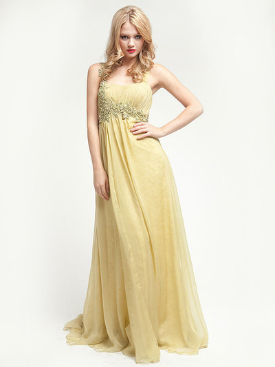 AC208 Embroidered Chiffon Prom Dress - Green, Front View Medium