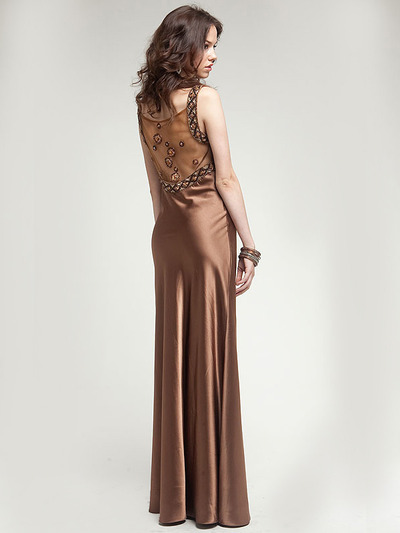 AC212 Latte Beaded Prom Dress - Latte, Back View Medium