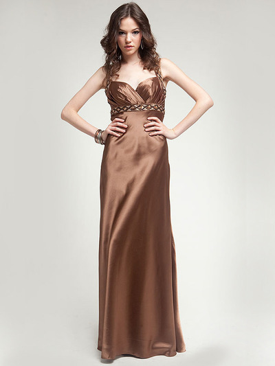 AC212 Latte Beaded Prom Dress - Latte, Front View Medium