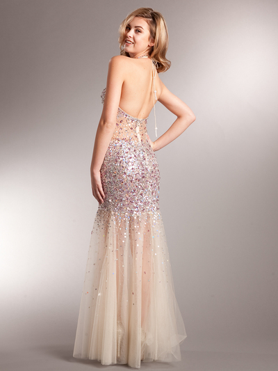 AC227 Sparkling Chic Evening Dress - Rose, Back View Medium