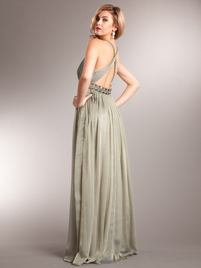 AC229 Grecian Goddess Halter Evening Dress - Olive, Back View Medium