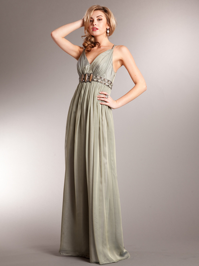 AC229 Grecian Goddess Halter Evening Dress - Olive, Front View Medium