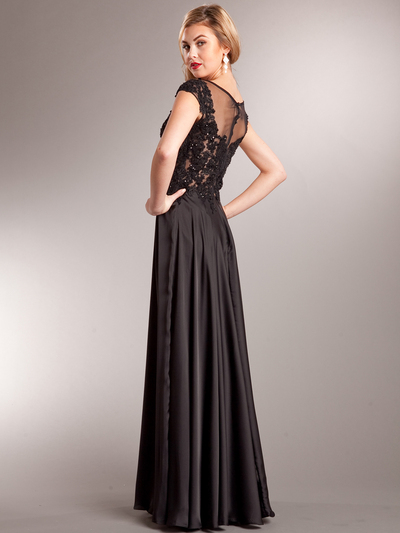 AC231 Classy Lace Top Evening Gown - Black, Back View Medium