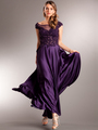 AC231 Classy Lace Top Evening Gown - Eggplant, Front View Thumbnail