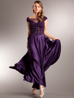 AC231 Classy Lace Top Evening Gown, Eggplant