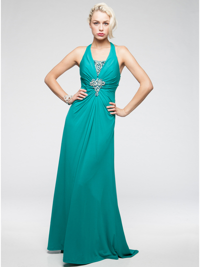 AC233 Vintage Flair Evening Dress - Teal, Front View Medium