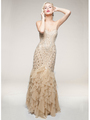 AC234 Sculptured and Streamlined Mermaid Evening Gown - Champagne, Front View Thumbnail
