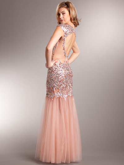AC236 A Night to Remember Sequin Embellished Prom Gown - Rose, Back View Medium