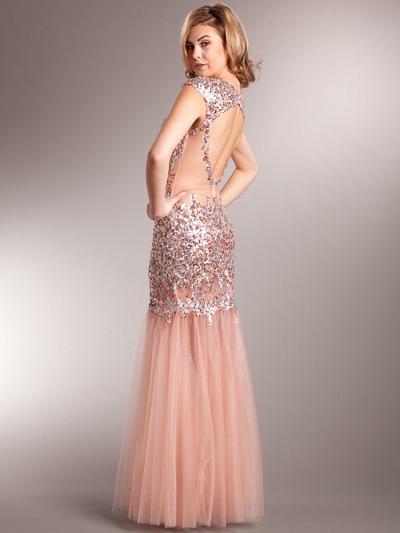 AC236 A Night to Remember Sequin Embellished Prom Gown - Rose, Back View Medium