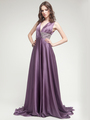 AC302 Deep Plunge Neckline Evening Dress - Navy, Front View Thumbnail