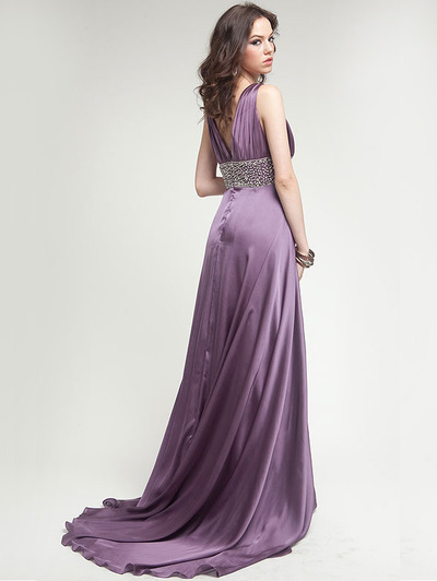 AC302 Deep Plunge Neckline Evening Dress - Navy, Back View Medium