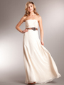 AC321 Strapless Chiffon Evening Dress - Beige, Front View Thumbnail