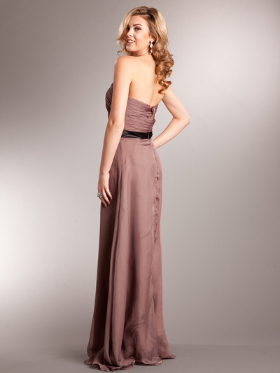 AC321 Strapless Chiffon Evening Dress - Brown, Back View Medium