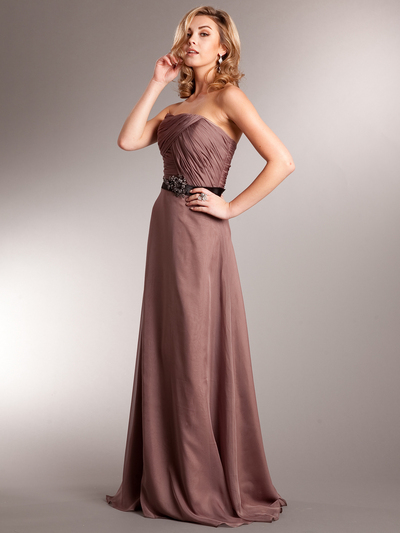 AC321 Strapless Chiffon Evening Dress - Brown, Front View Medium