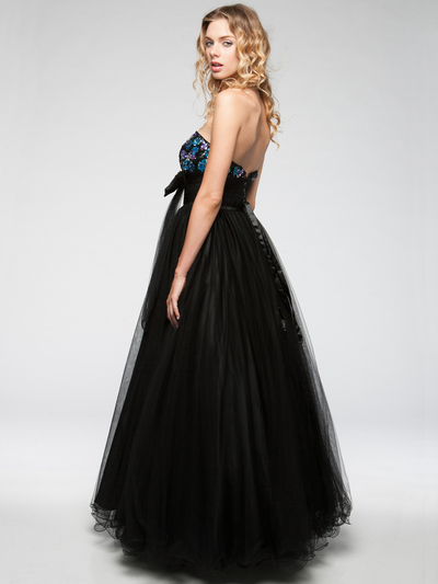 AC601 Grand and Gorgeous Mesh and Sequin Prom Gown - Black, Back View Medium