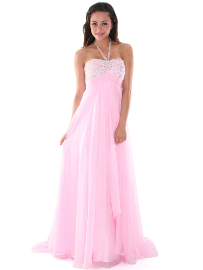 AC613 Dazzling Halter Prom Dress - Light Pink, Front View Medium