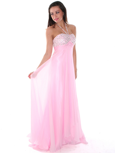 AC613 Dazzling Halter Prom Dress - Light Pink, Alt View Medium