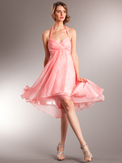 AC629 Vintage Inspired High-low Tea Length Dress - Coral, Front View Medium