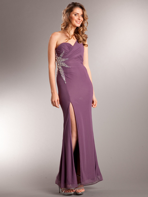 AC702 One Shoulder Evening Dress, Eggplant