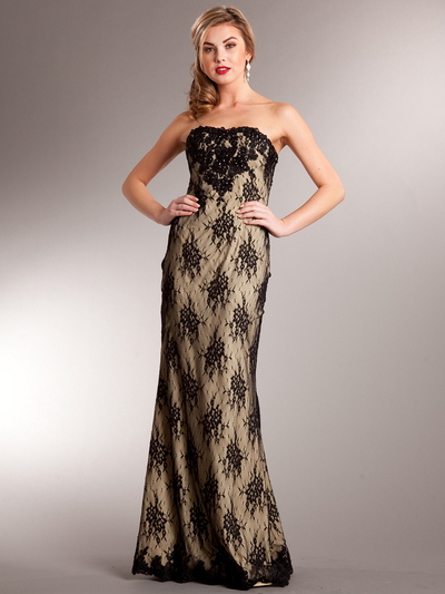 AC703 Lace Evening Dress - Black, Front View Medium