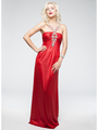 AC704 Halter Charmeuse Stain Evening Dress - Red, Front View Thumbnail