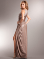 AC705 Matellic Shimmering Evening Dress - Light Chocolate, Back View Thumbnail