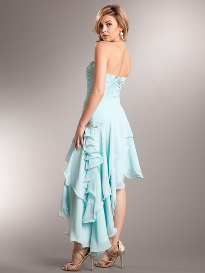 AC706 Chiffon High-low Ruffle Prom Dress - Aqua, Back View Medium