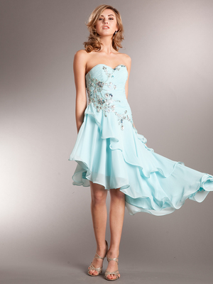 AC706 Chiffon High-low Ruffle Prom Dress, Aqua