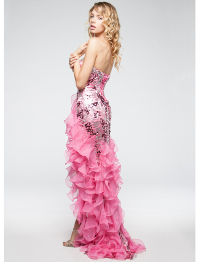 AC708 Ruffled Skirt High-low Prom Dress - Pink, Back View Medium