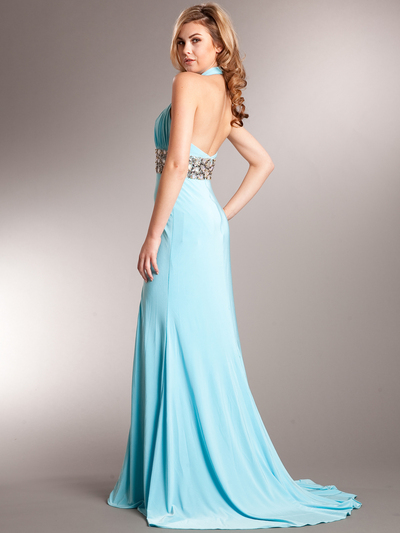 AC710 Halter Evening Dress - Aqua, Back View Medium