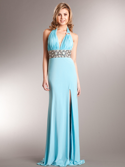 AC710 Halter Evening Dress - Aqua, Front View Medium