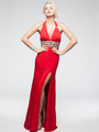 AC710 Halter Evening Dress - Red, Front View Thumbnail