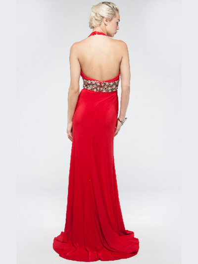 AC710 Halter Evening Dress - Red, Back View Medium