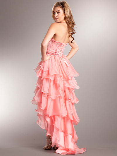 AC712 Corset Top High-low Prom Dress - Coral, Back View Medium