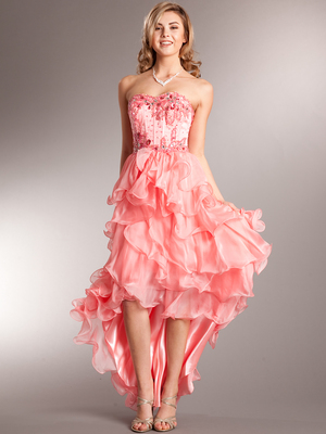 AC712 Corset Top High-low Prom Dress, Coral