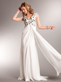 AC713 Open V-neckline Evening Dress - White, Front View Thumbnail