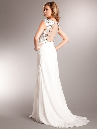 AC713 Open V-neckline Evening Dress - White, Back View Medium