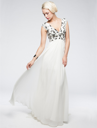 AC713 Open V-neckline Evening Dress - White, Alt View Medium