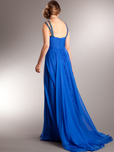 AC715 Beaded Strap Halter Chiffon Evening Dress - Royal Blue, Back View Medium