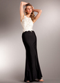 AC716 Elegant Classic Two-tone Evening Dress - Ivory Black, Front View Thumbnail