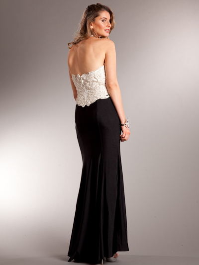 AC716 Elegant Classic Two-tone Evening Dress - Ivory Black, Back View Medium